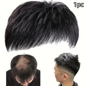 Men's Invisible Hair Replacement Block, Fluffy New Top Knot Fashion Short Style, High Temperature Fiber Material, Unisex Fake Hair Piece, Hair Topper