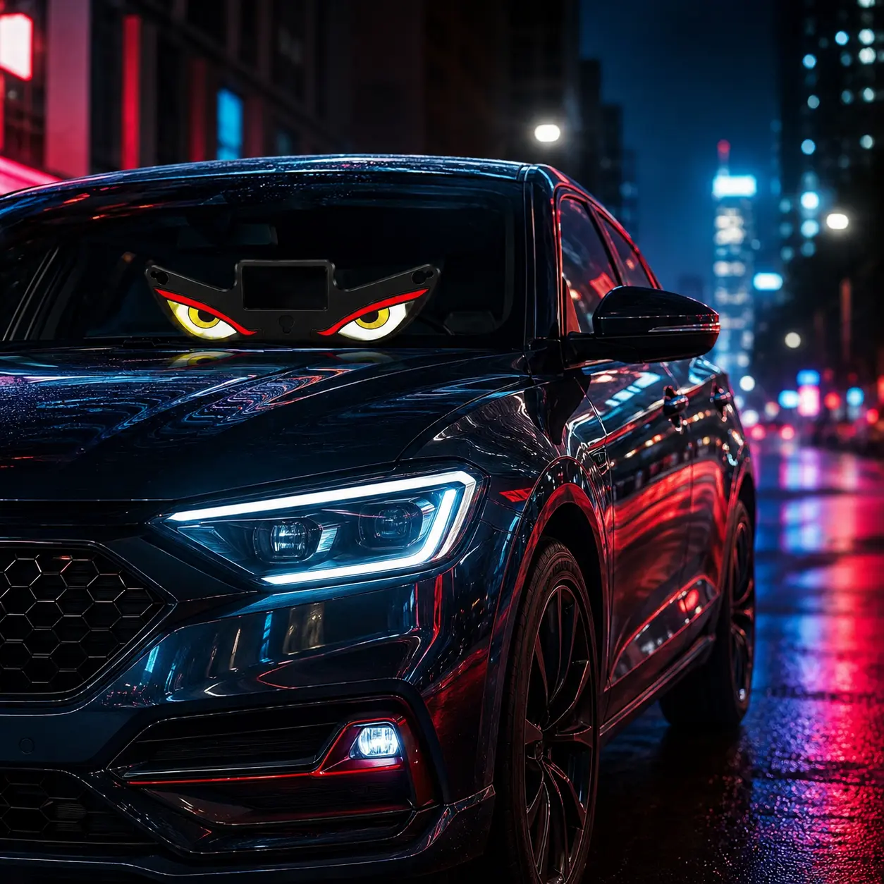 Solar Demon Eye LED Car Wireless Window Light, Devil Eye Light for Windshield Suction Cup Dynamic Windshield Ambient Lamp Solar and USB Powered Lights for SUV, Truck,Van,RV(Red/WhiteEye/Nighttime use)