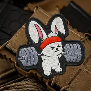 Rabbit Fitness Tactical Patch Cartoon Gym Exercise Fitness Embroidery Hook&Loop Patches Military Morale Badge Backpack Stickers