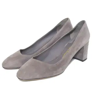 Pre-owned SALVATORE FERRAGAMO Suede Small Leather Goods Chunky Heel Pumps