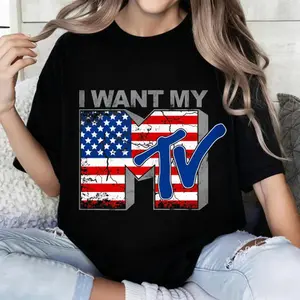 100 Percent Cotton Casual Style T-Shirt I Want My Mtv American Flag Design Summer Wear For Music Lovers And Fashion Enthusiasts