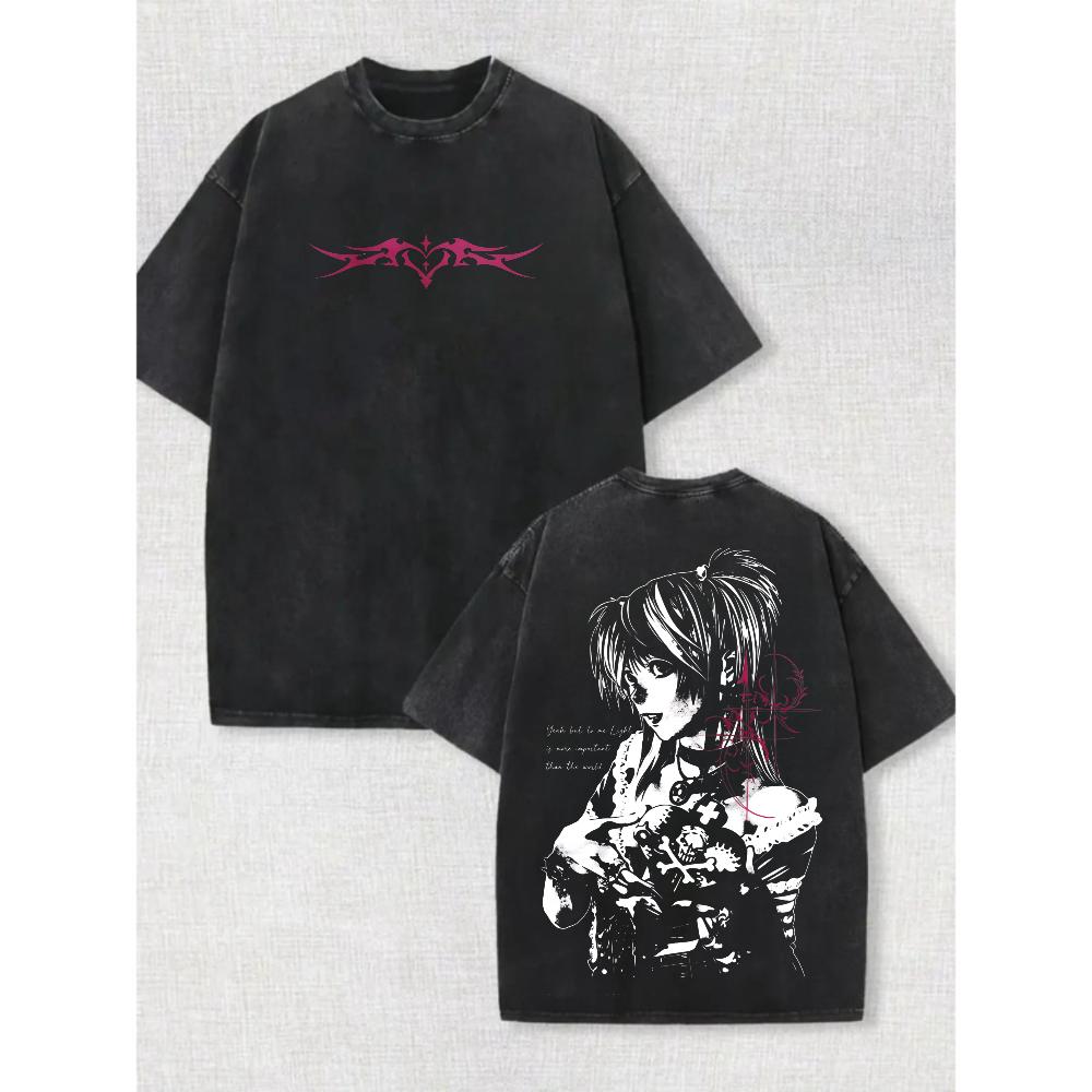 Misa Amane Death Note Unisex Couple T-Shirt Vintage Washed Gothic Anime Graphic Tee Dark Aesthetic Oversized Streetwear