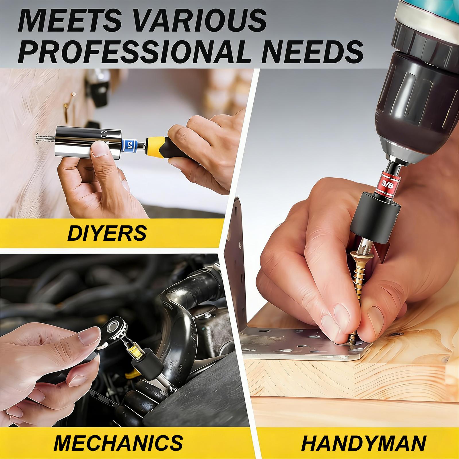 TOOLAZO Impact-Grade Socket Adapter Set (1/4", 3/8", 1/2"): Transform Your Impact Driver into a Heavy-Duty Socket Wrench. Forged from Tough Steel with Color-Coded Rings for Instant Size ID. The Perfect Gift for DIYers and Pros Who Demand Versatility.