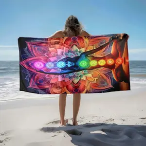 1 piece Female Meditation and Seven Chakra Energy Awakening themed beach towel - Soft and Comfortable Beach Towel, Soft Polyester Fiber, suitable for Outdoors, Seaside, Travel, Machine Washable, Modern Pattern Style, Ideal for Outdoor Activities