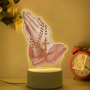Cross Prayer Night Light, USB Powered, Button Control Switch, Creative Desktop and Bedroom Lamp, Muslim Holiday Decor, Warm Lighting