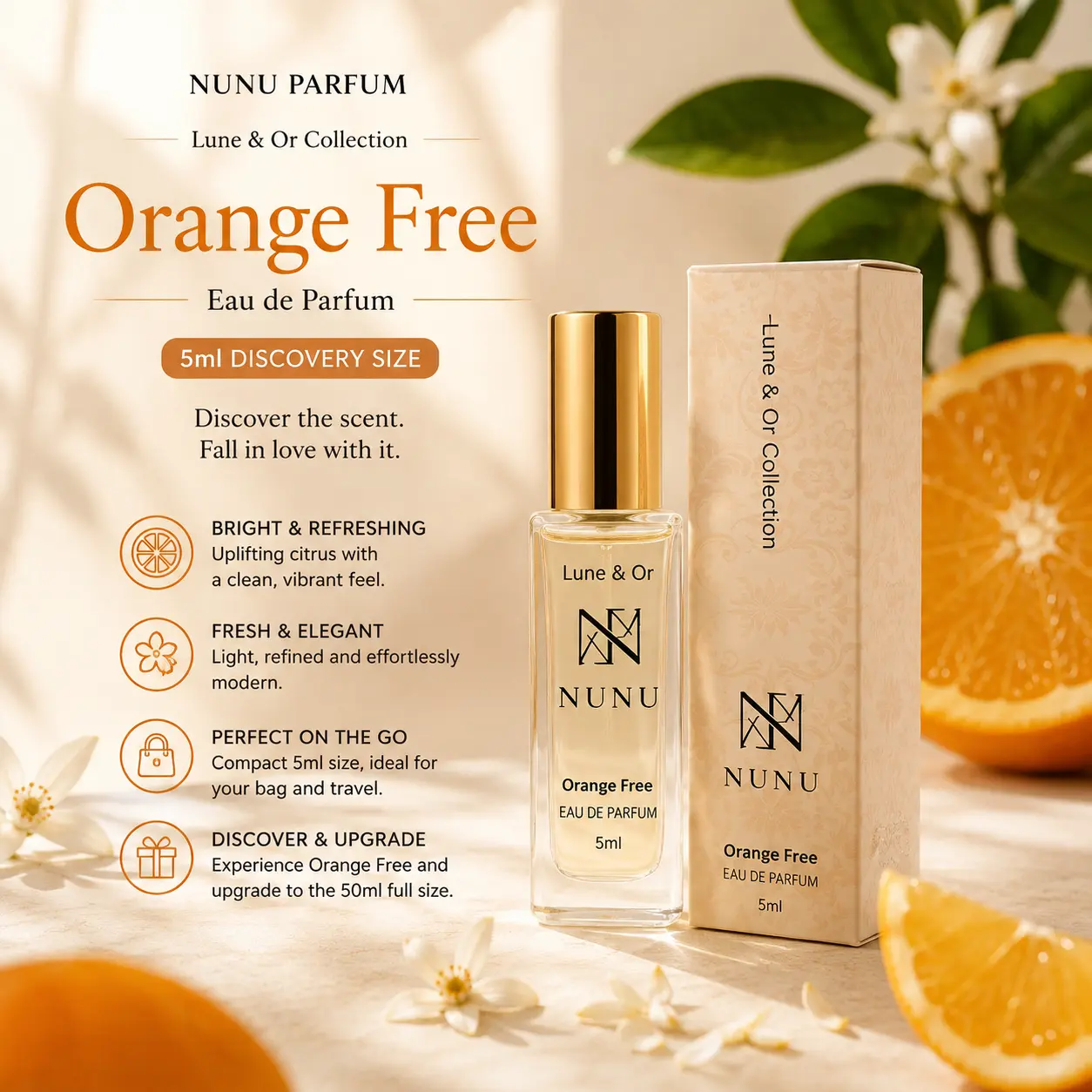 NUNU Orange Free Eau de Parfum 5ml - Lune & Or Collection - Citrus Floral Fragrance for Women
