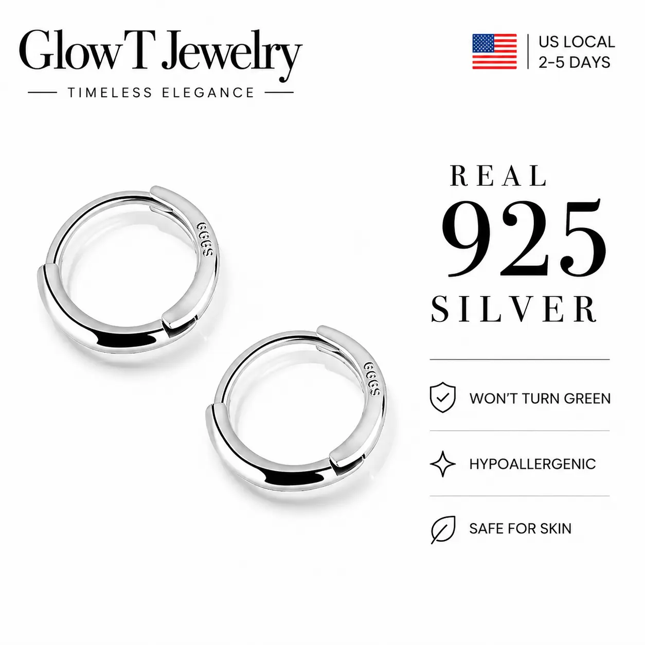 925 Sterling Silver Huggie Earrings, Small Hoop Minimalist Design, Lightweight and Comfortable Jewelry for Women, Perfect Gift for Everyday Wear