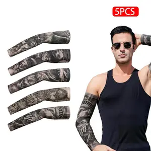 [ 5 Pcs ] Ice Silk Tattoo Arm Sleeves, Sun Protection Tattoo Sleeve Breathable for Running, Fishing, and Biking, Ultimate Cooling Function for Outdoor Activities upf50 uv sun protection sleeve compression