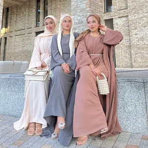 1956# 3pcs 10 colors [abaya+inner dress+hijab]crepe abaya