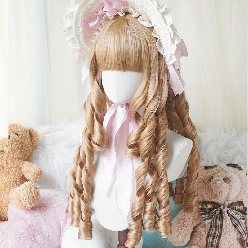 24 Inch Long Roman Curl Wig Princess Wig Bangs Black Blonde Coffee Color Elegant Party Cosplay for Adults