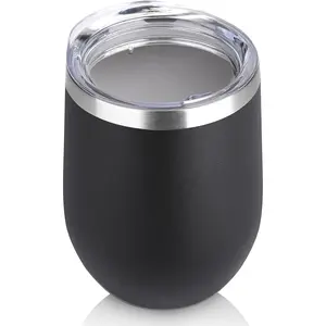 Stainless Steel Wine Tumbler Bulk with Lid, Personalized Insulated Tumblers Set, 12oz Travel Coffee Cups Pack of 1, Black Drinkware Bottles Water Bottles