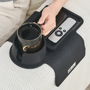 Elimiko Anti-Spill Silicone Couch Cup Holder Tray - Weighted Sofa Armrest Organizer for Drinks, Mugs & Snacks - Essential Home & Apartment Decor（Black）