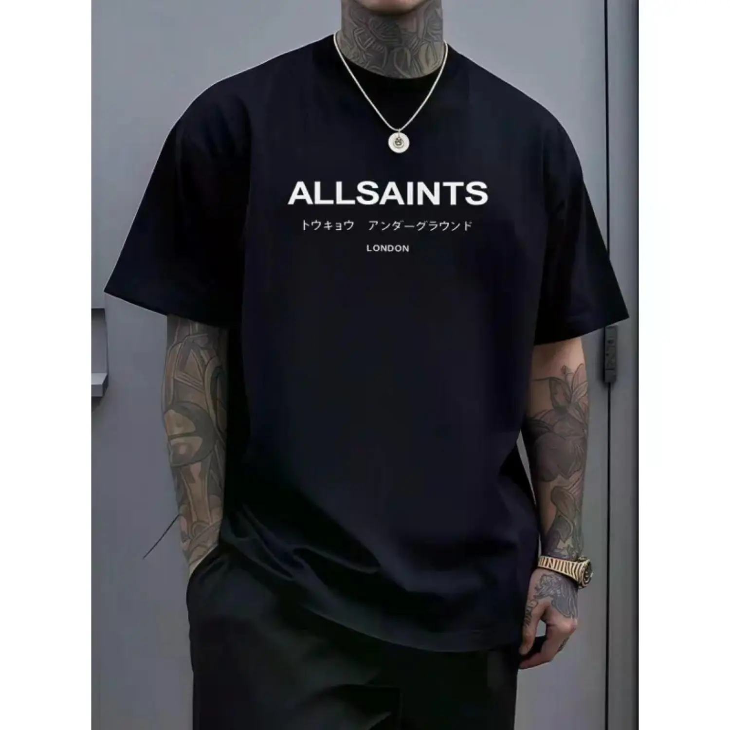 Father's Day Gift,ALLSAINTS Tokyo Underground London Text Graphic T-Shirt, Symbolizing Global Urban Culture and Cross-City Connection, 100% Cotton Men's Tee