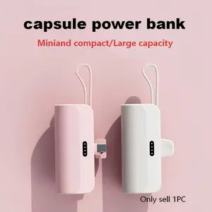 Pocket Wireless Capsule 5000 mAh Rechargeable Battery, Compact Portable Large-Capacity Mobile Power Bank with USB Input, Lithium-Ion Battery, External Battery Pack