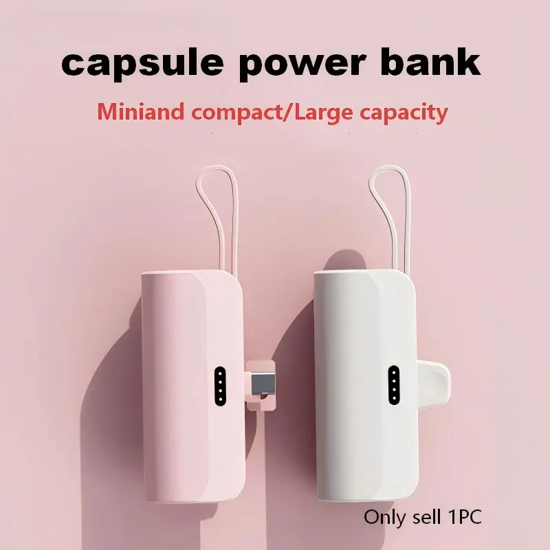 Pocket Wireless Capsule 5000 mAh Rechargeable Battery, Compact Portable Large-Capacity Mobile Power Bank with USB Input, Lithium-Ion Battery, External Battery Pack