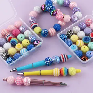 25PCS 20MM Colorful Rhinestone Acrylic Bubble Beads Bulk for DIY Beaded Pens & Jewelry Making