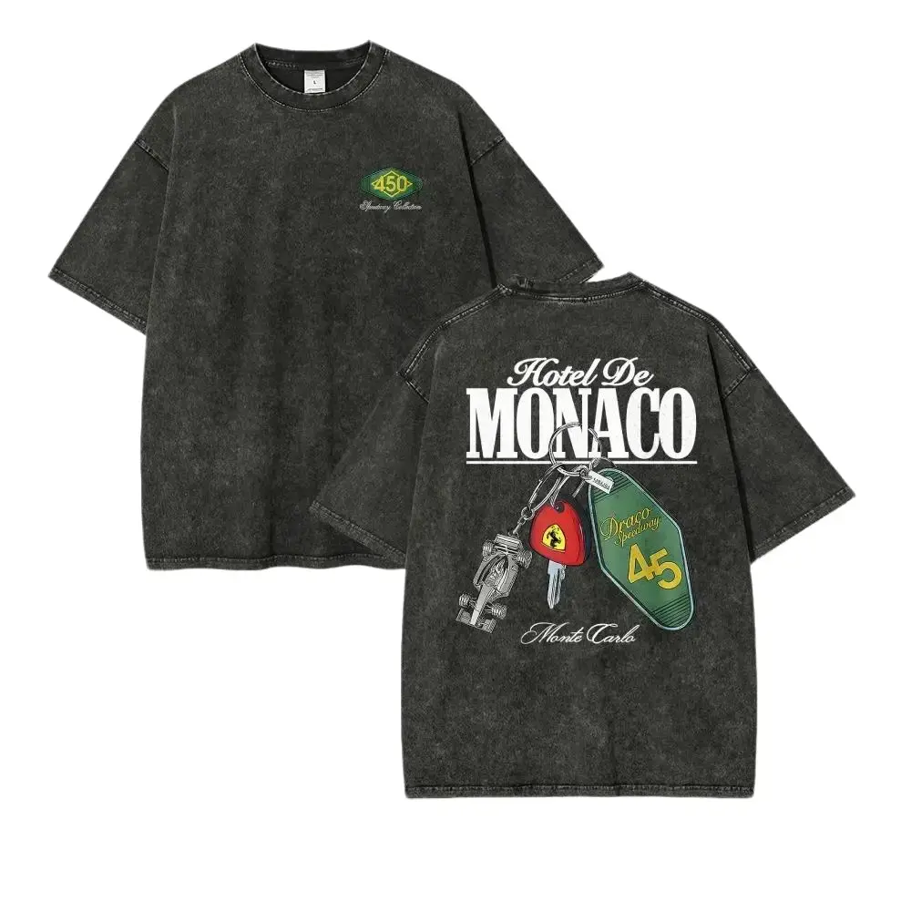 [KM]100% cotton Hotel De Monaco Racing Poster Vintage Washed Tee 90s Men's Graphic Tee t Shirts Funny Graphic Tee Good Graphic Tees Graphic Tees Streetwear Outfits Men Vacation Outfits Oversized Tshirt Men streetwear humorous tshirt men funny shirts Casua