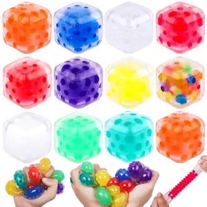 10Pcs/Set TPR Square Water Bead Ball for Stress Relief and Pinching, Colorful Bead Squeezing, Grape Ball for Release, Stress Relief Bubble, Big Bead, end of school year gifts fidgeting