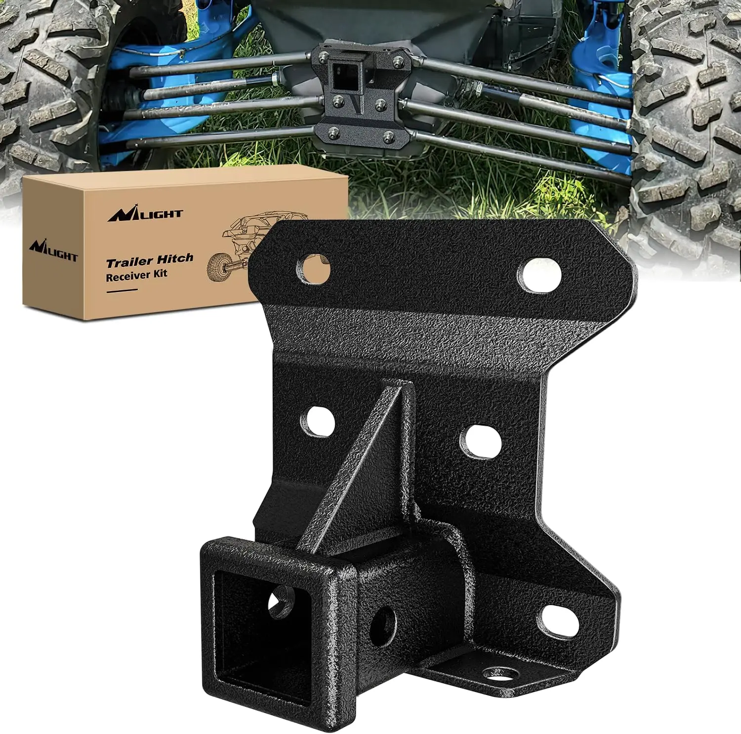 Nilight 2 In Heavy Steel Rear Bumper Tow Trailer Hitch Receiver Kit, Durable, Compatible with 2017+ Can Am Maverick X3, X DS, X RS, Max Turbo Models