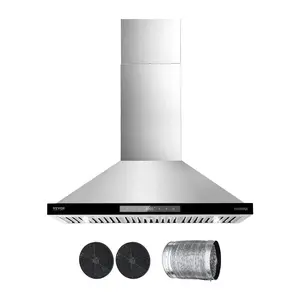 VEVOR Wall Mount Range Hood, 36 inch Chimney-Style Ceiling Mount Vent, 800 CFM Stainless Steel Kitchen Stove Hood with Gesture Touch Control, LED Light, Baffle Filters, Ducted/Ductless Convertible
