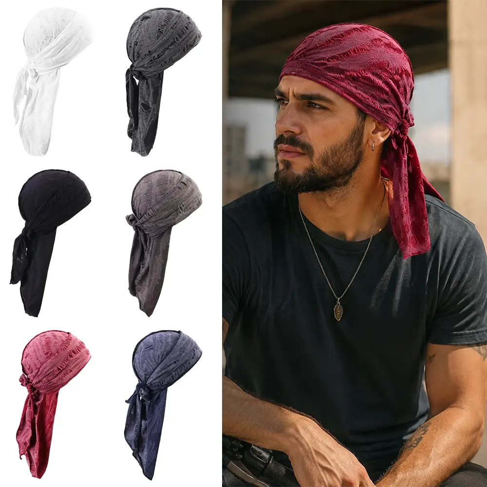 6 Pack Do Rags for Men Durags Head Cap Breathable Long Tail Bandana Hat Beanie Cap Vintage Head Wrap Cycling Cap