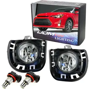 iJDMTOY Complete Set Fog Lights Foglamps w/Xenon White H11 15-SMD LED Bulbs, Garnish Covers, Wiring On/Off Switch For 2014-2016 Scion tC
