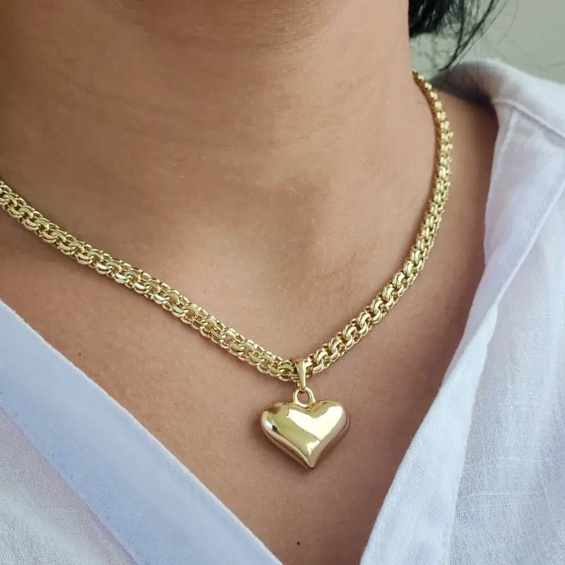 ViOrO 14K Gold Plated 6mm Chino Link Chain and  Pendant for Dairy Use. Electro Laminated Premium Jewelry