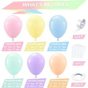 Pastel Balloons Arch Garland Kit, 126PCS 18In 12In 10In 5In Pastel Color Rainbow Balloons Different Sizes for Birthday Baby Shower Wedding Gender Reveal Unicorn Party Decorations