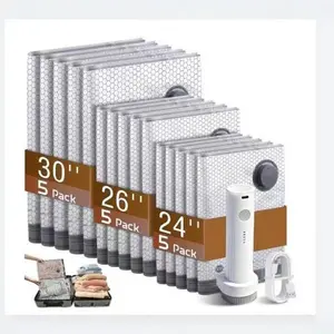 [2026 Hot] Cordless Travel Vacuum Storage Compression Bag Set with Rechargeable air Pump 9 Pack Waterproof &Reusable Compression Packing Bags for 3Size, 140L/Min Powerful Air Removal,Perfect for Carry-On Suitcases