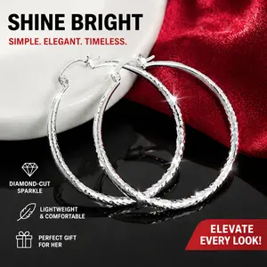 Classic Large Hoop Earrings for Women Shiny Diamond Cut Lightweight Hypoallergenic Elegant Fashion Jewelry Gift for Her Girlfriend Wife Birthday Anniversary Christmas