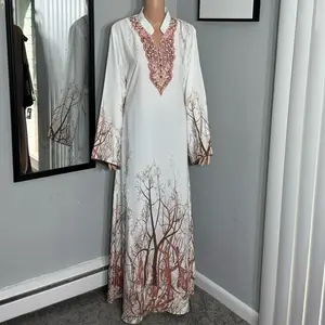 White Korean Silk Abaya with 3D Printing Design