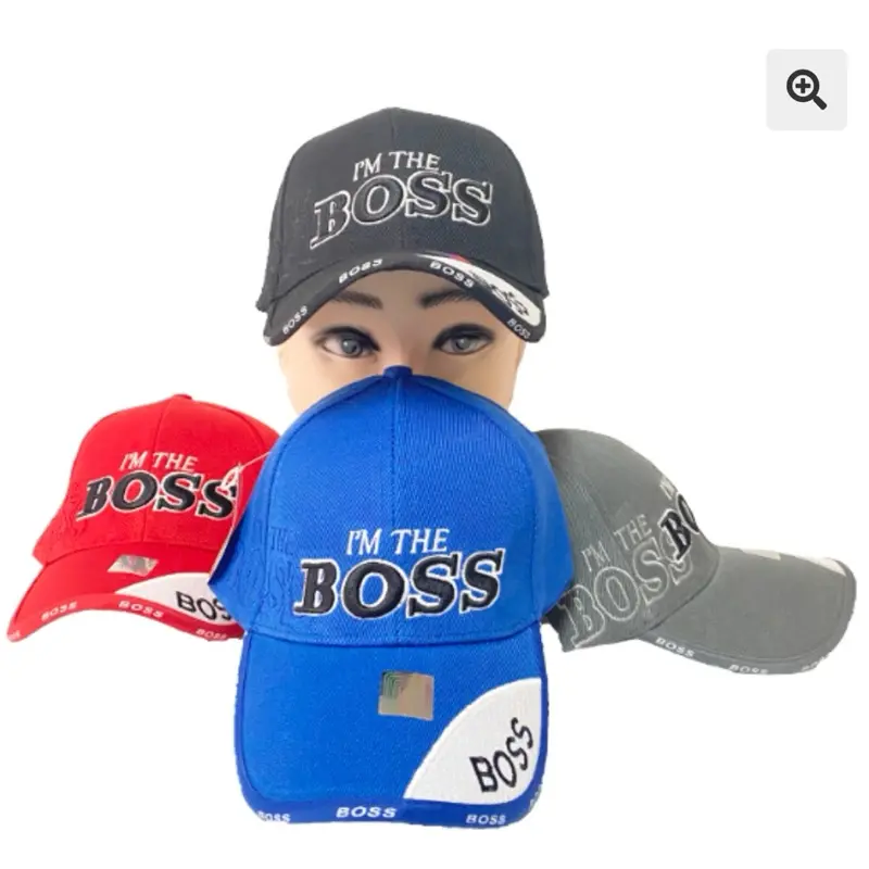 I'M THE BOSS Baseball Hats Assorted Colors in Sets of 12 Available Red Blue & Gray Options