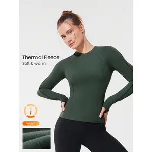 GLOWMODE Fleece Slim Fit Warm Hip Length Long-Sleeve Top With Thumbholes Running Jogging Hiking Gym Training Daily Active Wear