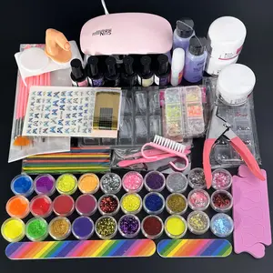 All-in-One Acrylic Nail Kit for Beginners – Includes UV Lamp, Glitter Powder, Nail Brush, Rhinestones & More Manicure Cutics Polish Set Salon