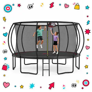 SKYBOUND 12/14/16FT BLACK PLAYGROUND REGULAR TRAMPOLINE WITH LADDER&BASKETBALL HOOP, Heavy Duty Trampoline, Outdoor Trampoline, Reinforced Thickened Trampoline ASTM APPROVAL