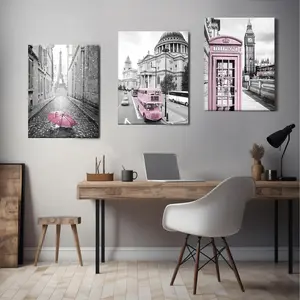 London City Pattern Canvas Painting with Frame, 3 Counts/set Modern Art Wall Art, Wall Decor for Home Living Room Bedroom Office, Ornaments
