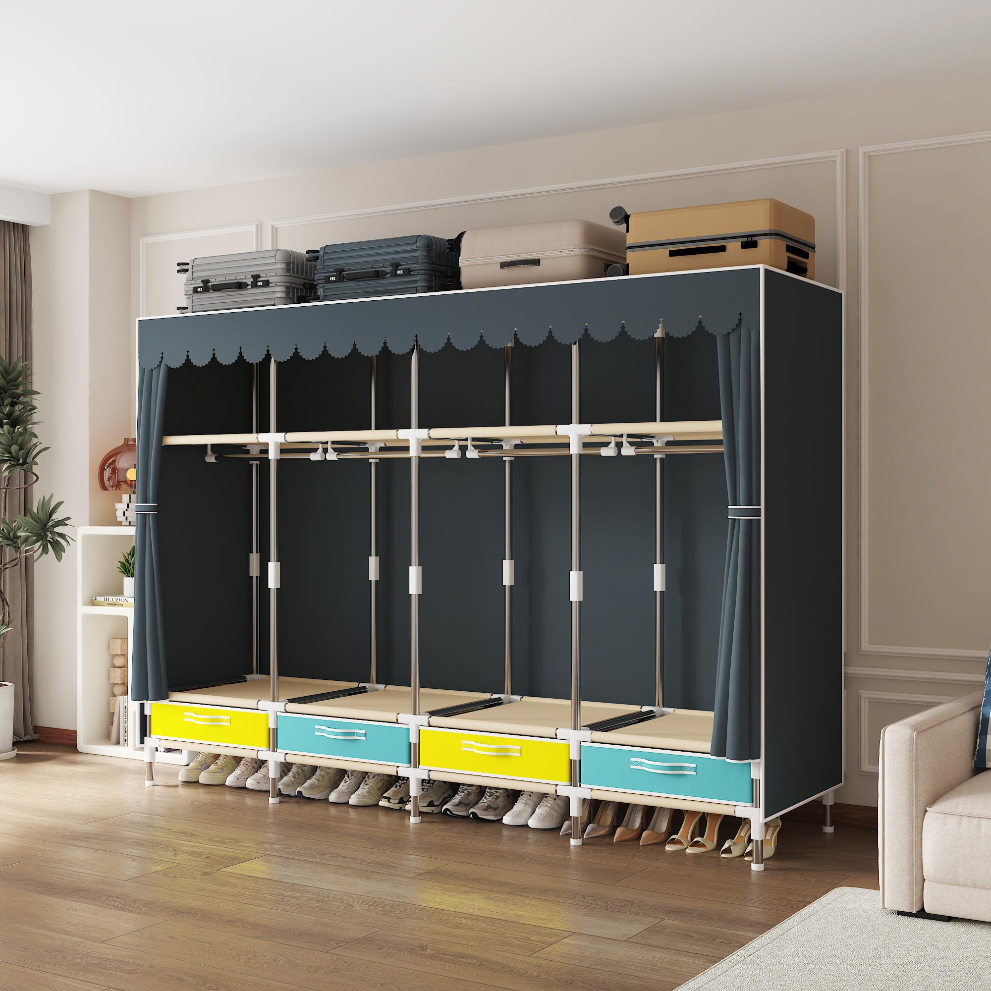 Portable Wardrobe with Drawers, Large Bedroom Suspension Storage Closet Portable Clothes Closet Wardrobe Storage Organizer ( Size:78.7* 17.7 * 66.9inch ).