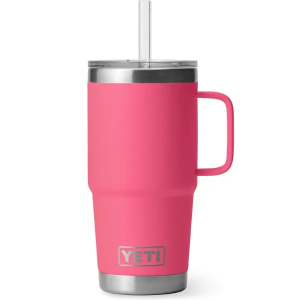 YETI Rambler 25oz Stainless Steel Insulated Tumbler - Reusable BPA-Free Leak-Proof Kitchen Drinkware with Handle, Straw Cap, Stylish Tropical Pink Portable Water Bottle