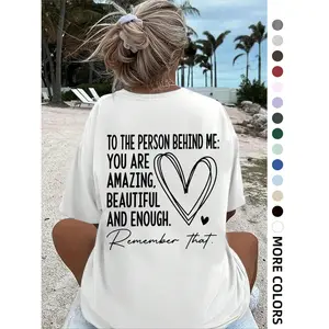 Women's Letter & Heart Print Round Neck Tee, Casual Half Sleeve Drop Shoulder T-shirt for Daily Wear, Summer Outfits 2026, Ladies Outfit t0331