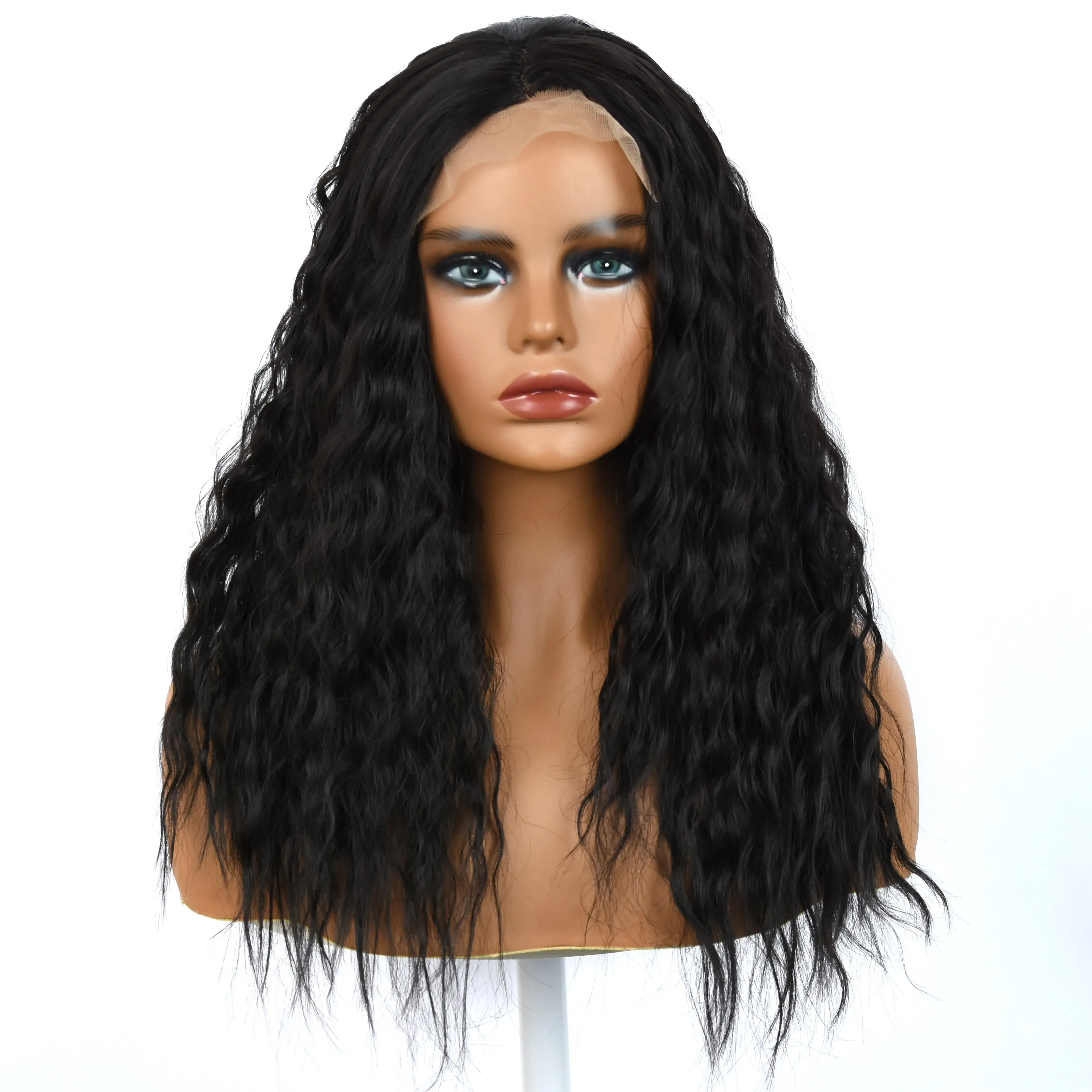 6*5*1 Women's Curly Wave Lace Front Wig - Black-18 Inch | SM715