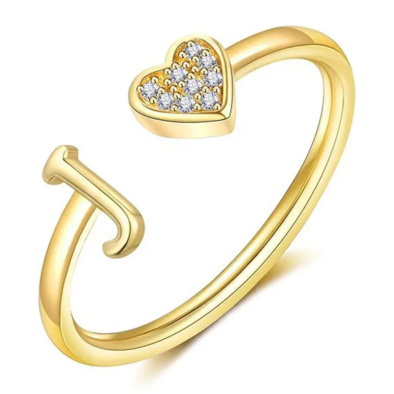 Personalized Initial Heart Ring for Women, Adjustable Stackable Delicate Square Cubic Zirconia Promise Ring, Jewelry Gift for Her for Christmas & Anniversary