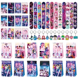 Korean cartoon girl group birthday party gift set of 4 pieces: 12 bracelets, 12 keychains, 12 gift bags, 12 notebooks, a perfect choice for parties or gatherings, letting everyone have their own special gift