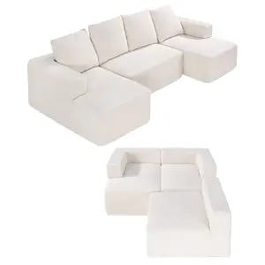 fathersdaygift VEVOR Modular Sectional Sofa, U Shaped Modular Sofa with Chaise, Cloud Sectional Couch with High Rebound Sponge and Density, Upholstered Corduroy Couch with Cushion for Living Room, Bedroom, Beige