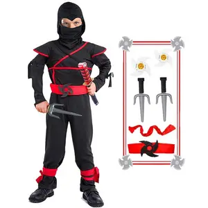 Kids Ninja Costume Set Halloween Ninja Cosplay Costumes with Halloween Ninjas Accessories for Boys Dress up