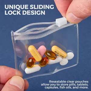 15/7pcs reusable zipper bag set, automatic sealing by small item manager, semi-transparent travel storage bag with sliding lock for placing pills and small items