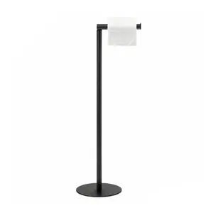 Toilet Paper Holder Stand, Bathroom Toilet Paper Roll Holder Stainless Steel Free Standing, Storage for of Paper, Matte Black