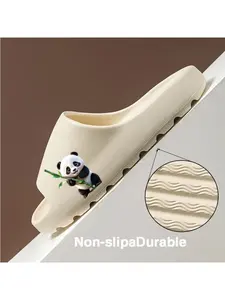 Cute Panda Hugging Bamboo Coconut Slippers for Women Men Soft Non-slip Summer Beach Shoes with Adorable Animal Print Comfortable Lightweight Indoor Outdoor Sandals