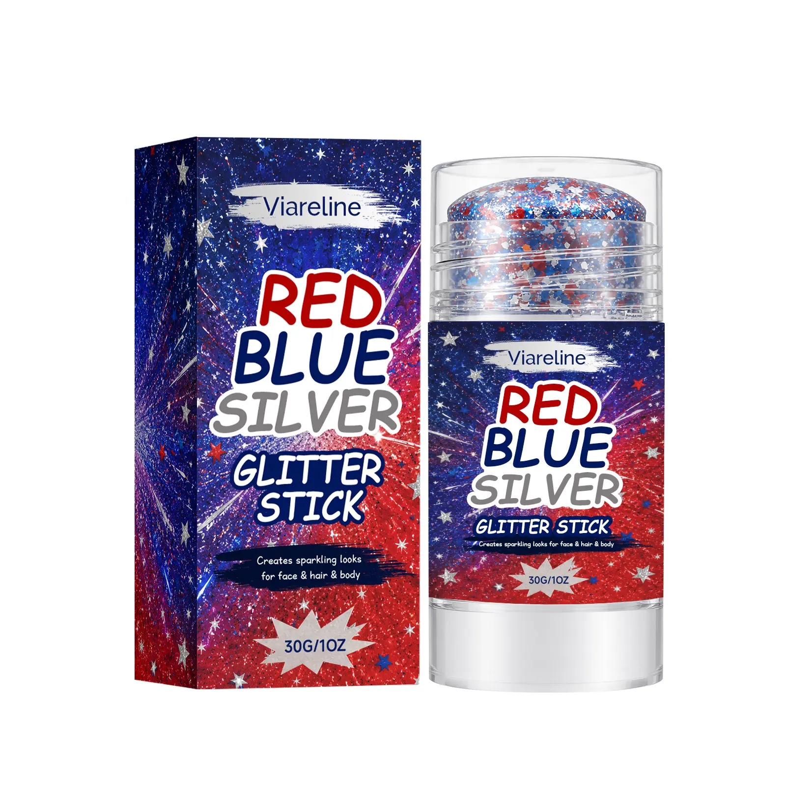 Patriotic Glitter Stick Set – Red, Blue & Silver Sparkle for Face, Hair & Body – Waterproof, Mess-Free, Long-Lasting – Perfect for 4th of July, Parades & Festivals