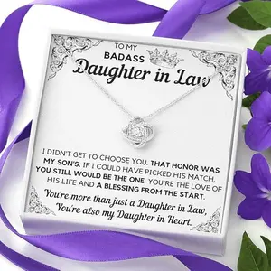 To My Badass Daughter-In-Law Honor Love Knot Necklace Gift, Daughter in Law Necklace Gift From Mother in Law To My Daughter in Law Honor Pendant Jewelry with Message Card and Gift Box. Surprise Gift for Daughter in Law. Daughter in Law Gift