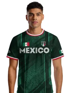 Mexico Soccer Jersey Football Jersey Aztec Calendar National Emblem Design, Casual Fitted Long Sleeve Top, All Seasons Wear